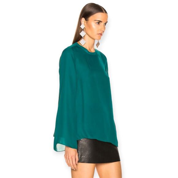 NWT cinq a sept Henri Top SIZE M Gulf Blue Green Silk Semi Sheer Blouse NEW - Picture 12 of 12